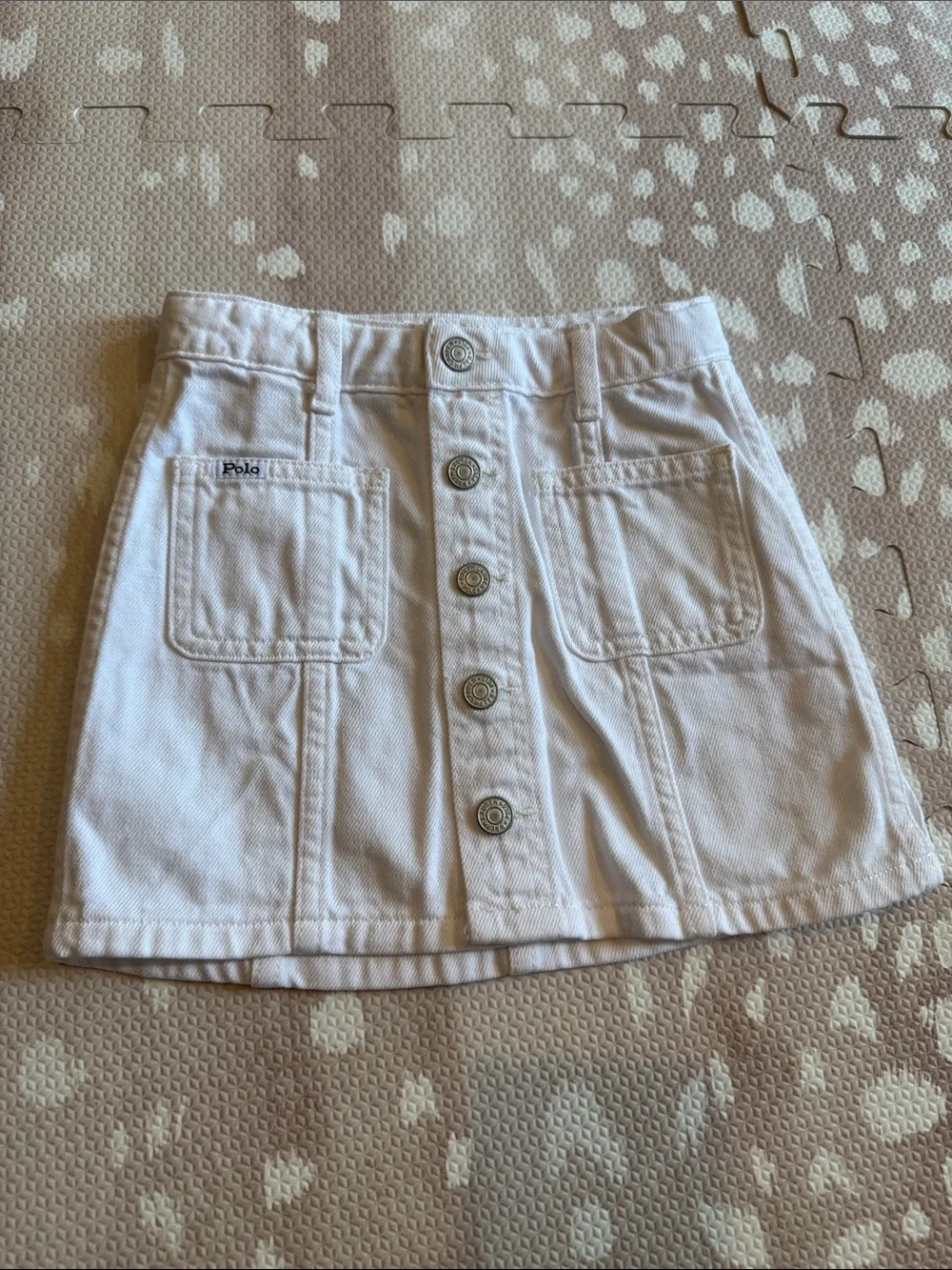 Polo Ralph Lauren Girls White Cotton Denim Snap Front Mini Skirt Size 5